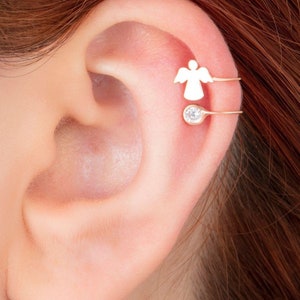 Angel Ear Cuff No Piercing/Dangle ear cuff earrings/Helix piercing/Tiny Ear Cuff Earrings/wrap ear cuff/Cartilage Earrings/CZ Charm
