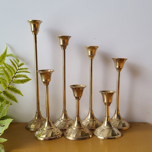 Vintage Brass Candlestick holders set of 7 varying sizes candelabra style beautiful home decor vintage styling taper candle holder