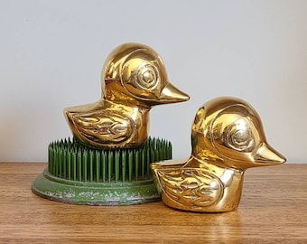 Vintage Brass ducklings | baby ducks | brass shelf decor cabin lake duckling baby bird cute Brass decor cottage style spring summer style