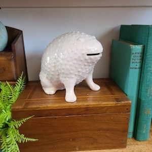Vintage Toad Piggy Bank: Bumpy Ivory Glaze, Made in Japan
