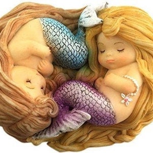 Sleeping Little Mermaid Friends, Fairy Garden, Aquarium Mermaid, Miniature Mermaid