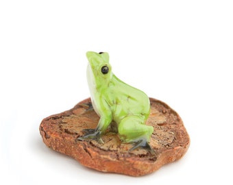 Rana en viruta de madera, mini rana, rana de jardín de hadas