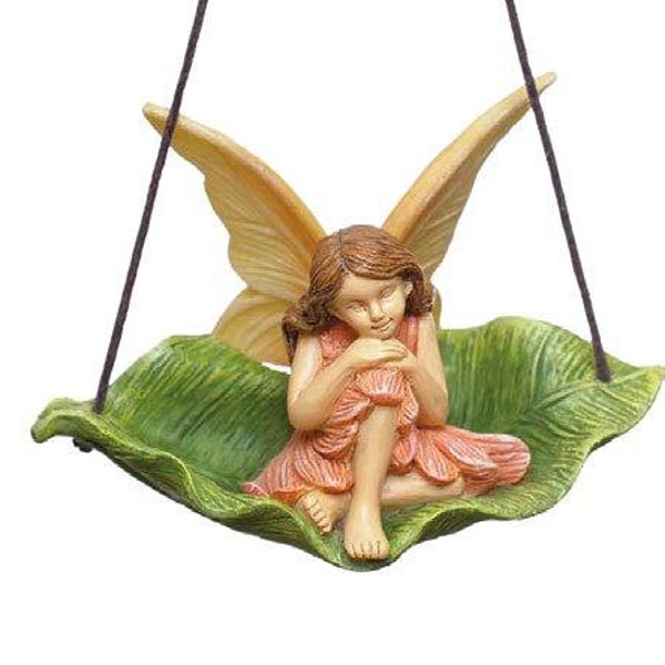 Fairy On a Leaf Swing, Fairy On Swing, Fairy Garden Swing