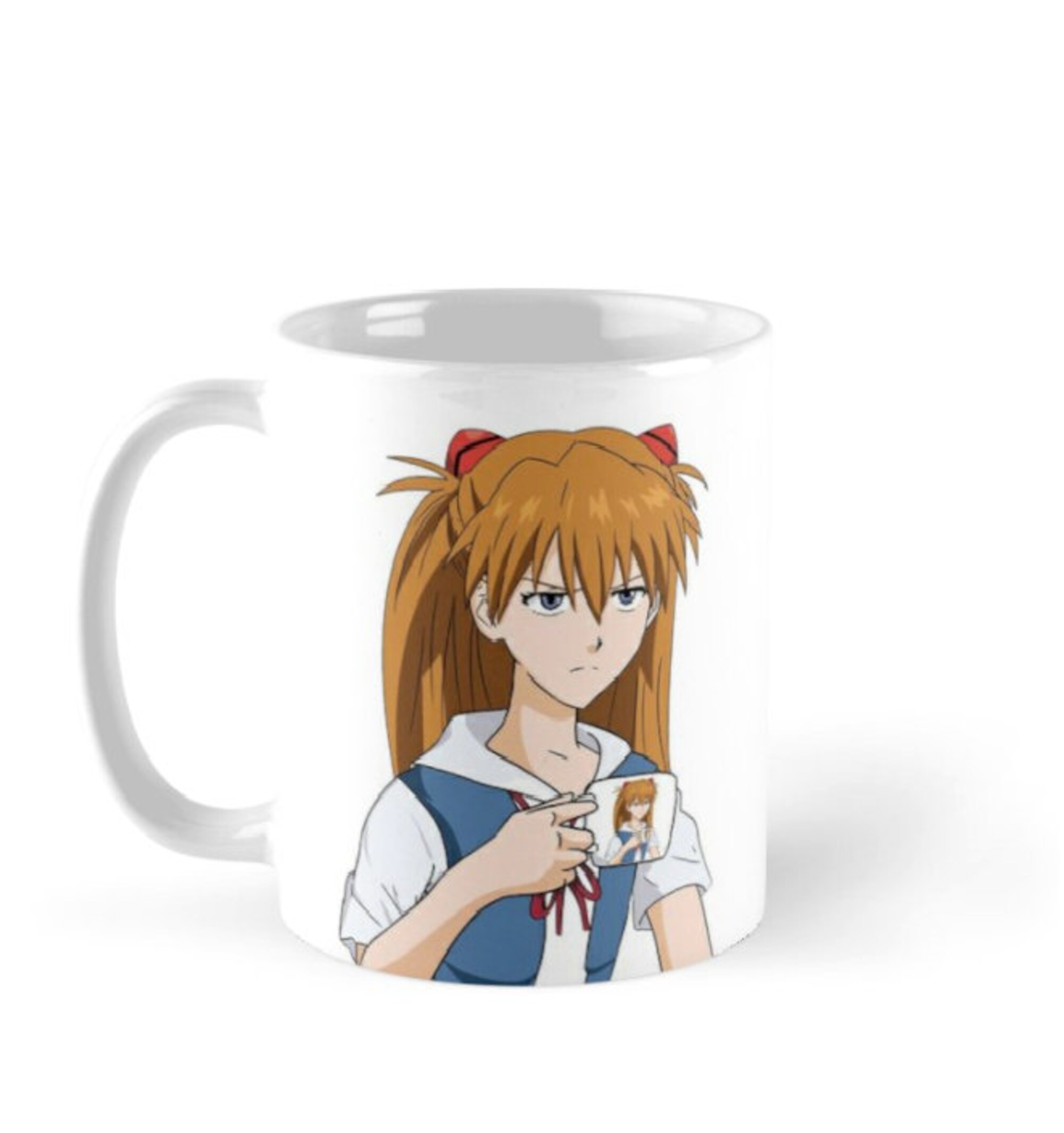 Discover Asuka Holding A Mug Text Anime Mug