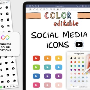 digital stickers GoodNotes: MAGIC Social Media ICONS filled | color changing stickers