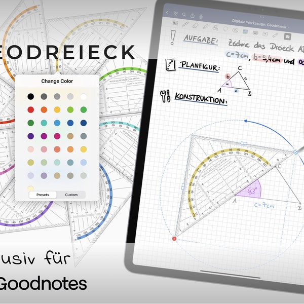 Establecer escuadra para GoodNotes | herramienta digital | Extensión | Medir y construir ángulos.