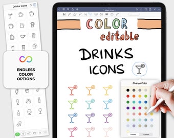 digital stickers GoodNotes: MAGIC Drinks ICONS | color editable elements