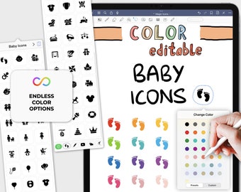 digital stickers GoodNotes: MAGIC Baby ICONS | color editable elements