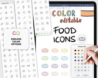 digital stickers GoodNotes: MAGIC Food ICONS | color editable elements