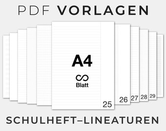 DIN A4 SCHULHEFT Lineaturen | kariert, liniert, rautiert | PDF Vorlagen | GoodNotes