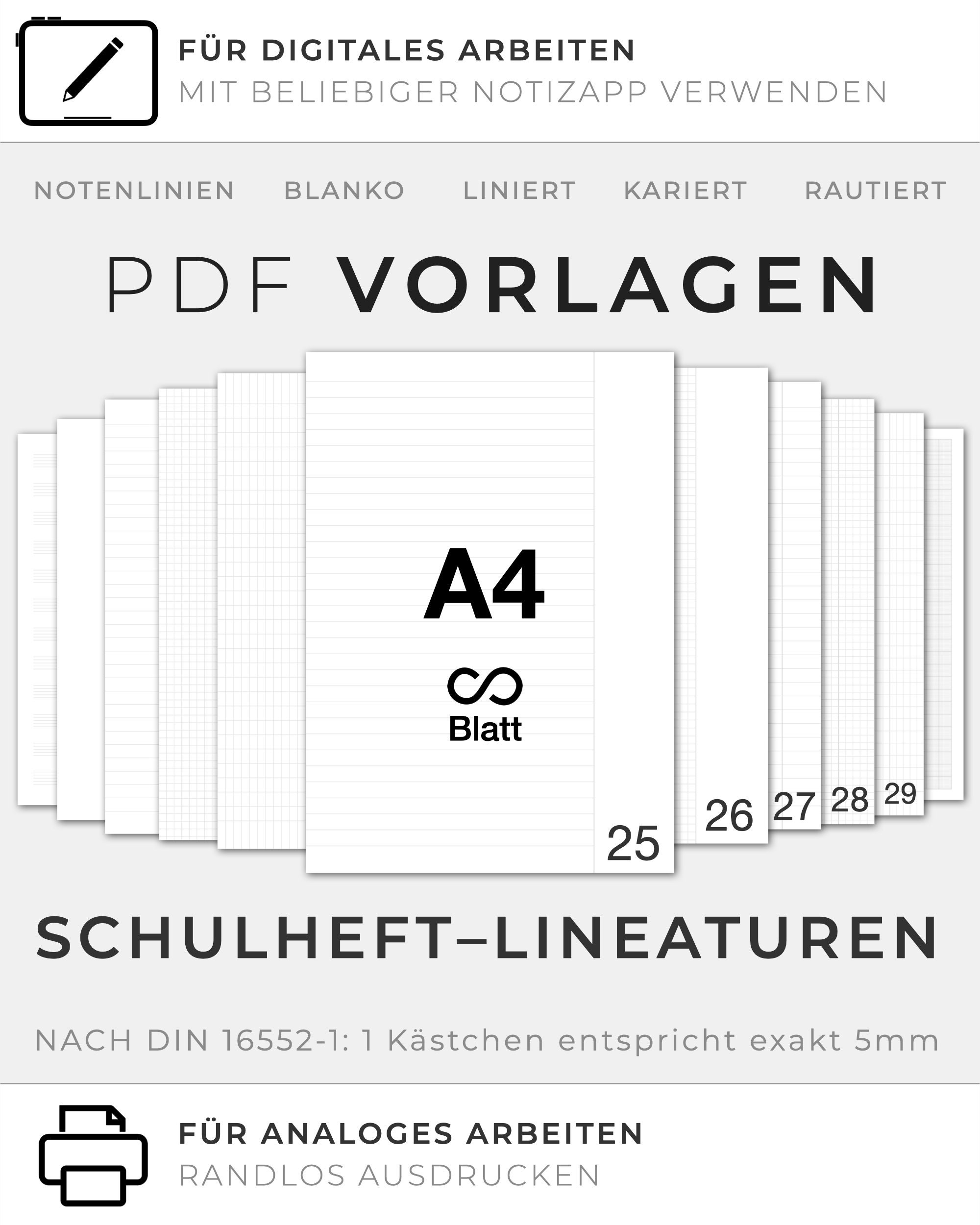 Wie Viele Wörter Passen Auf Eine Din A4 Seite DIN A4 SCHULHEFT Lineaturen kariert liniert rautiert PDF | Etsy