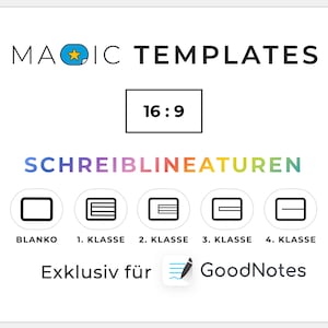 Può includere: Un modello di planner digitale per GoodNotes con una varietà di opzioni di carta rigata, tra cui bianca, 1a elementare, 2a elementare, 3a elementare e 4a elementare. Il modello è progettato per essere utilizzato con l'app GoodNotes e presenta un'interfaccia intuitiva per importare l'intera libreria di oggetti.