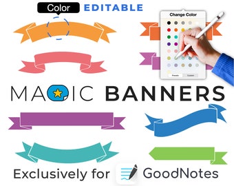 GoodNotes digital stickers: MAGIC BANNERS | color editable elements