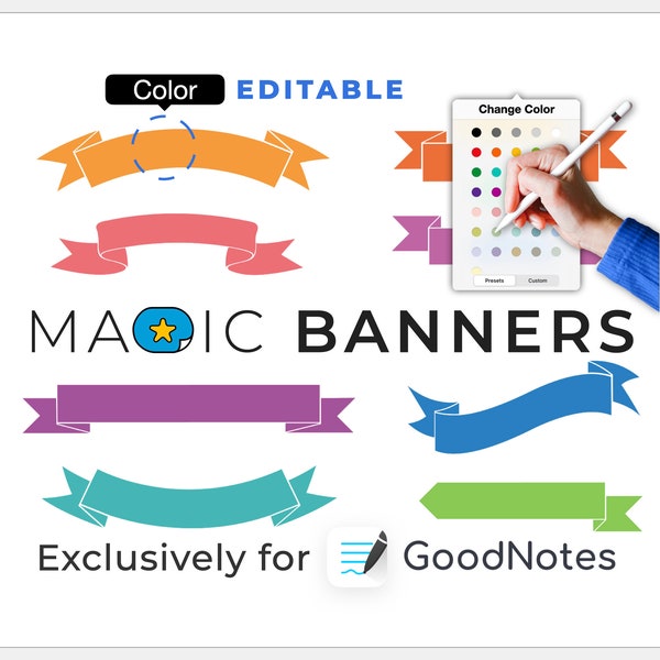 digitale Sticker GoodNotes: MAGIC BANNERS | color editable elements