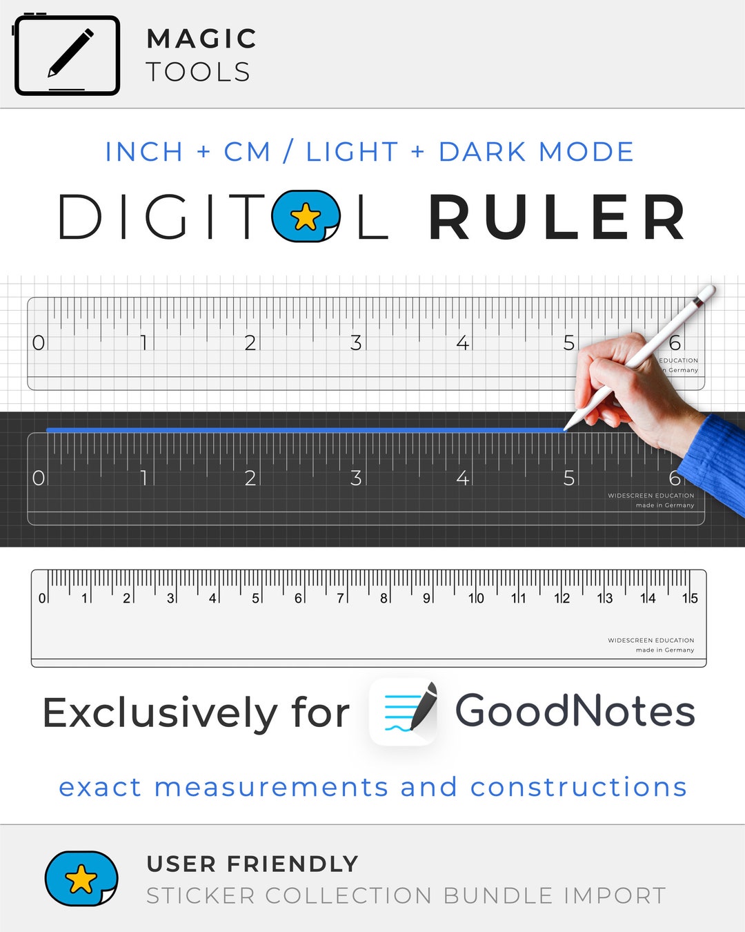 Ruler for Goodnotes Digital Tools Add on Pixel Perfect Construction and