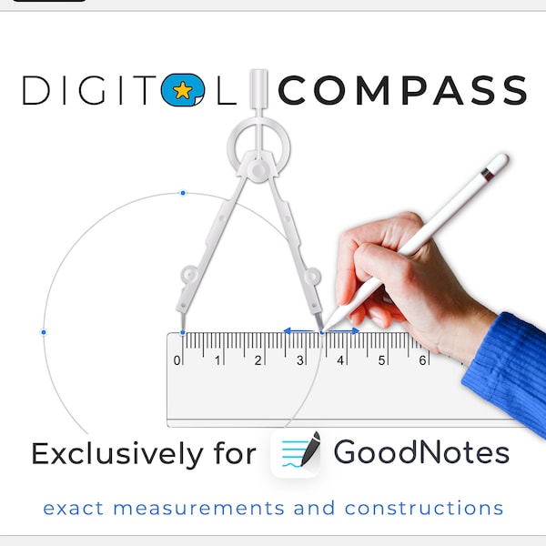 Kompas voor GoodNotes | digitaal hulpmiddel | Toevoeging | pixel perfecte constructie en metingen