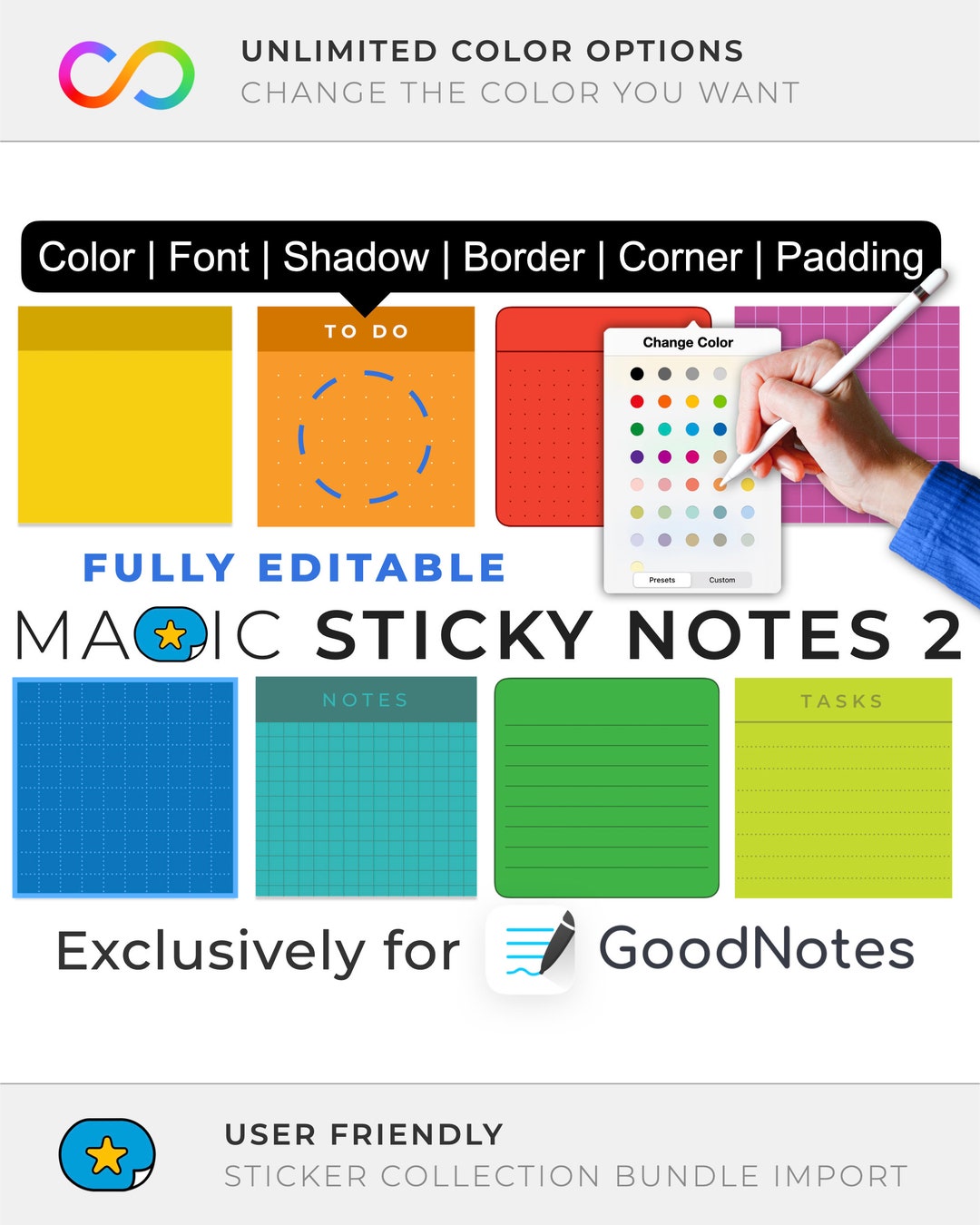 Goodnotes Digital Stickers: MAGIC STICKY NOTES 2 Color Editable ...