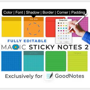 GoodNotes digital stickers: MAGIC STICKY NOTES 2 | color editable elements