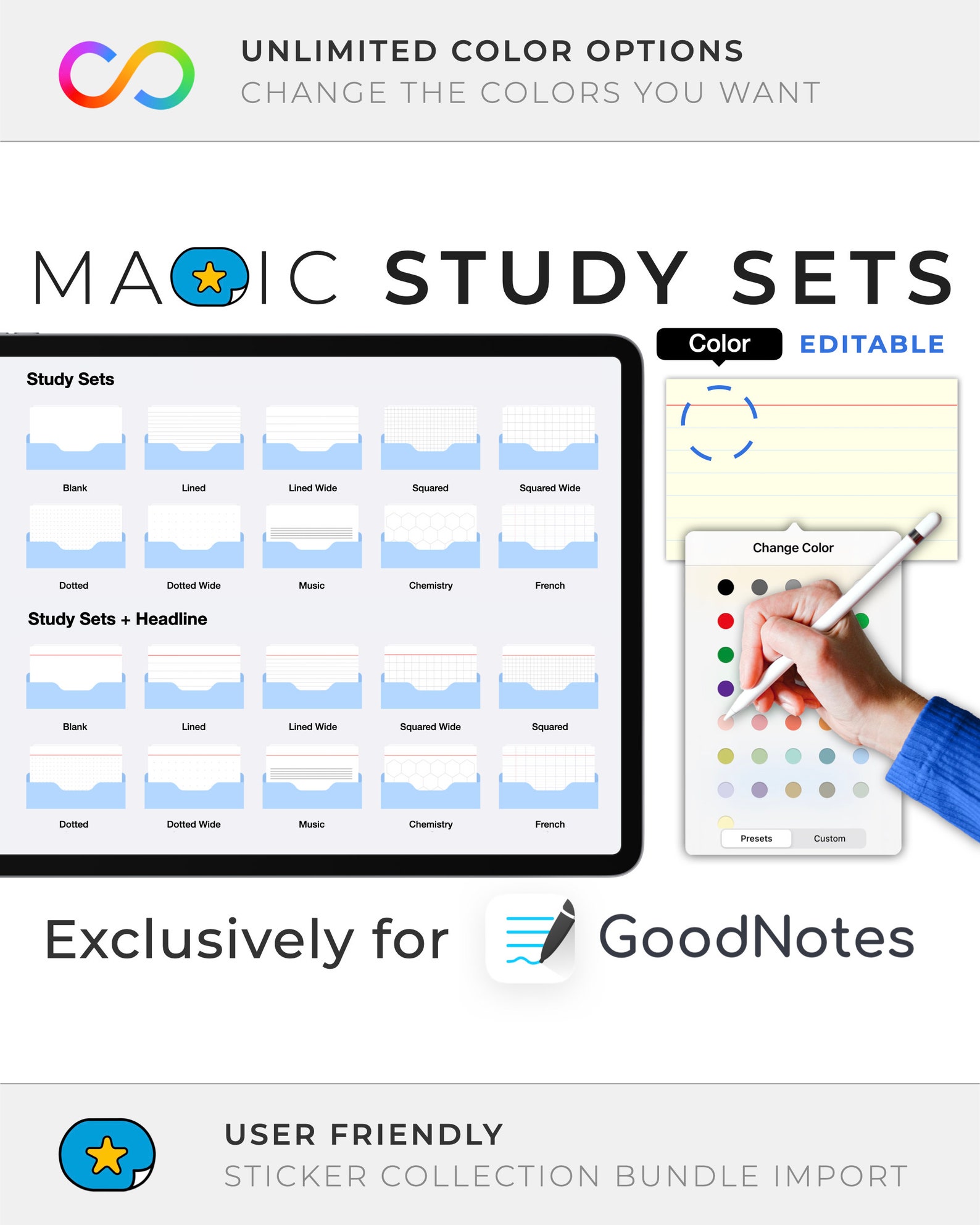 Goodnotes Digital Stickers: MAGIC STUDY SETS | Color Editable ...