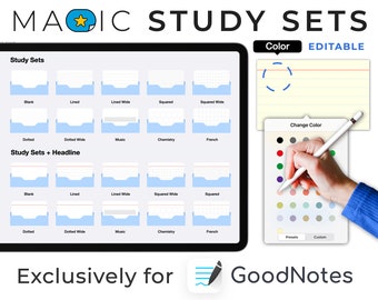GoodNotes digital stickers: MAGIC STUDY SETS | color editable flashcards | school