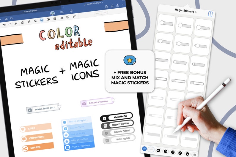 Digital Stickers Goodnotes: MAGIC Social Media ICONS Filled | Color ...