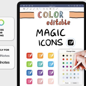 GoodNotes digital stickers: Entire MAGIC ICONS Bundle color editable elements image 2