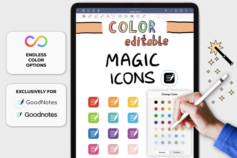 GoodNotes digital stickers: Entire MAGIC ICONS Bundle color editable elements image 2