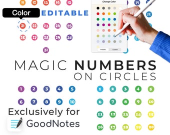 GoodNotes digital stickers: MAGIC NUMBERS | color editable elements