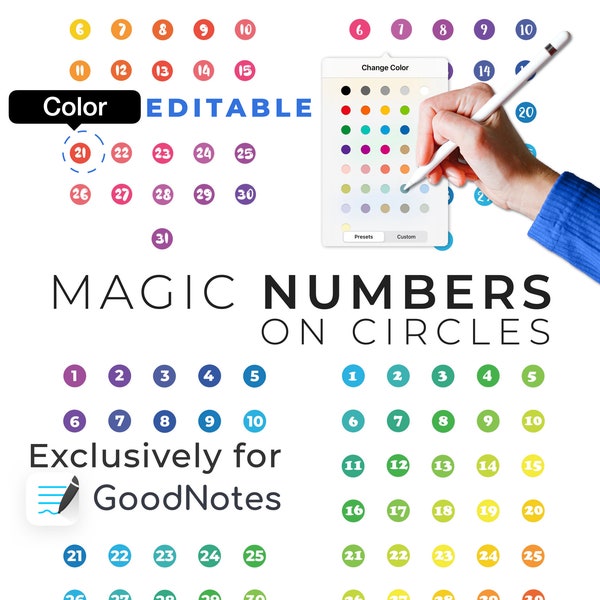 GoodNotes digital stickers: MAGIC NUMBERS | color editable elements