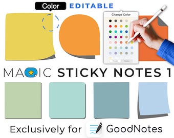 GoodNotes digital stickers: MAGIC STICKY NOTES | color editable elements