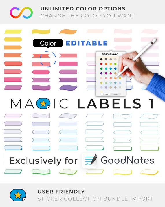 Goodnotes Digital Stickers MAGIC LABELS Color Editable Etsy