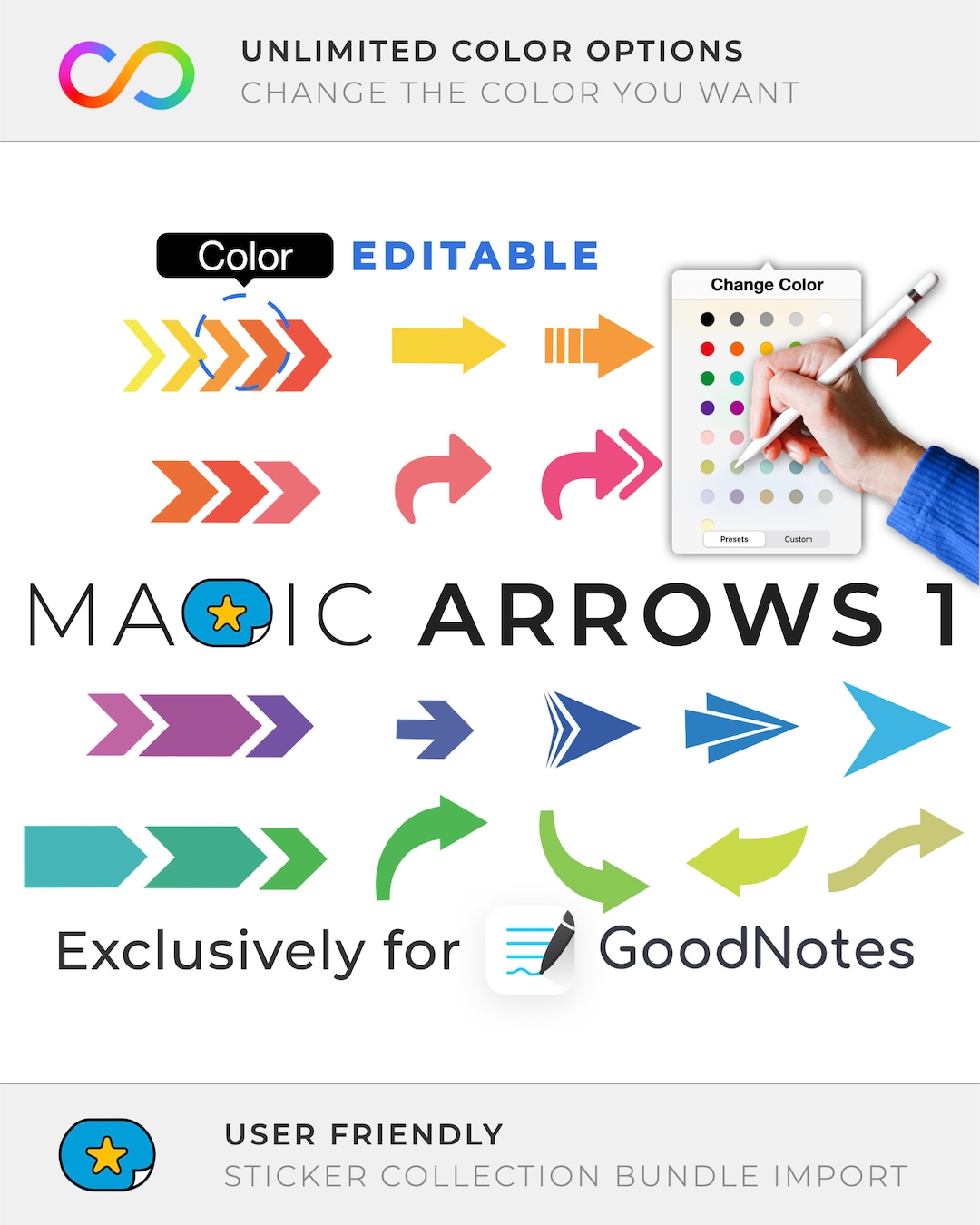 Goodnotes Digital Stickers MAGIC ARROWS 1 Color Editable Elements Etsy