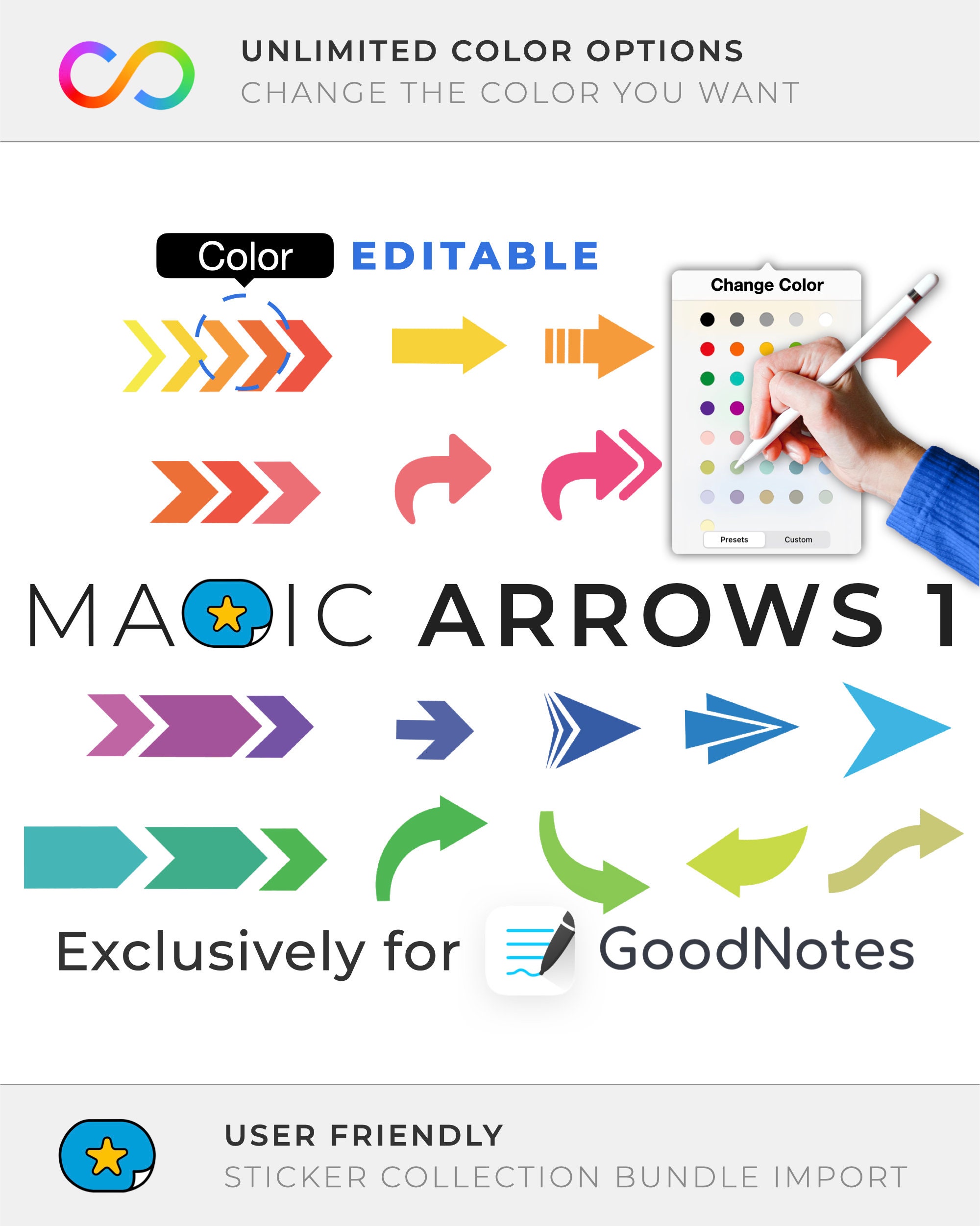Digitale Sticker GoodNotes: MAGIC ARROWS 1 color editable elements - .de