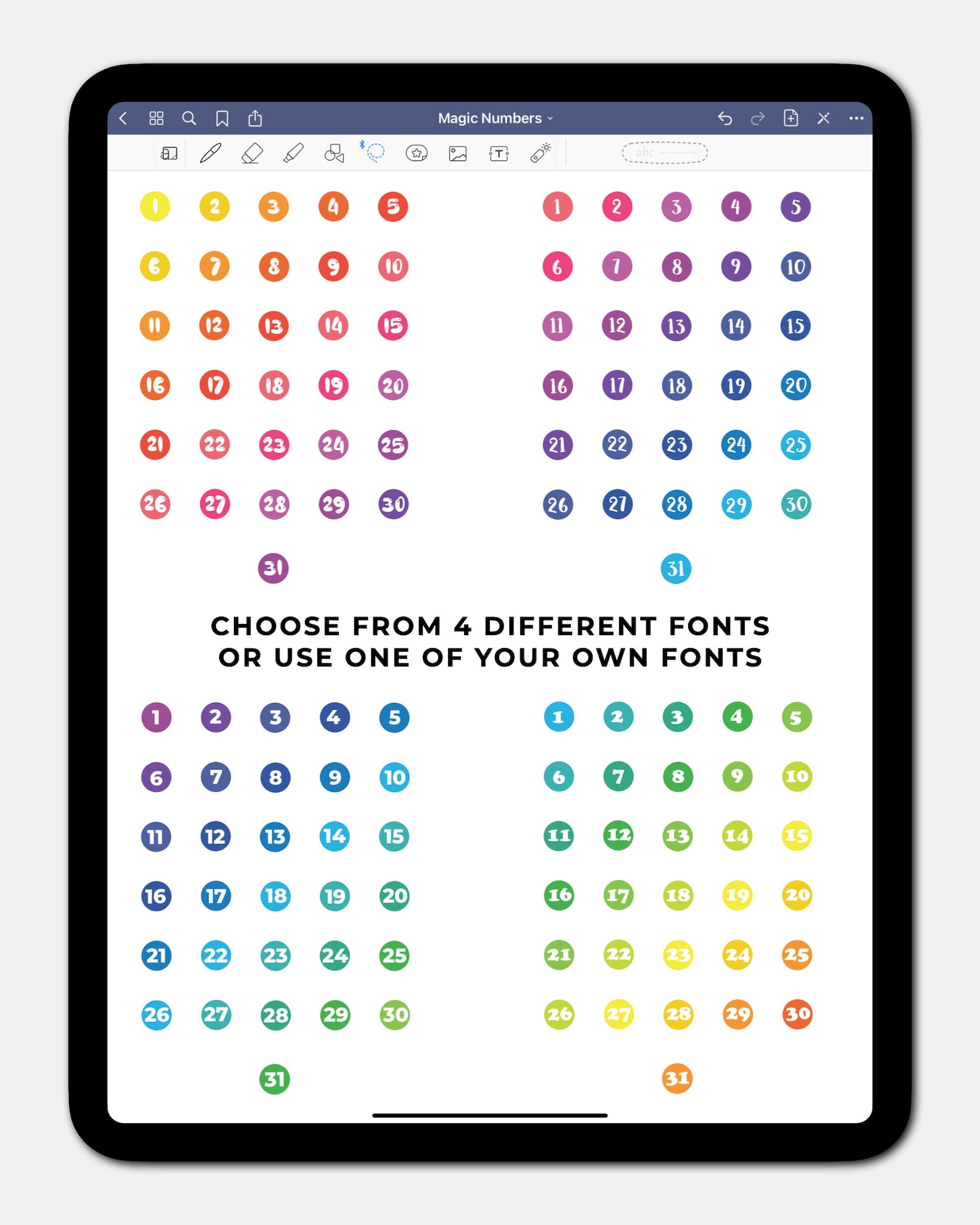 Goodnotes Digital Stickers: MAGIC NUMBERS | Color Editable Elements - Etsy