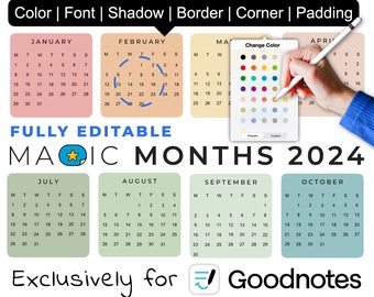 GoodNotes Stickers: MAGIC MONTHS 2024 | year at a glance | color changing elements