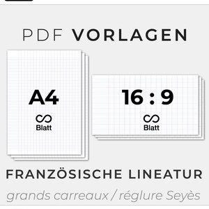 Französische Lineatur | grands carreaux / réglure Seyès | PDF Vorlagen DIN A4 + Breitbild | GoodNotes