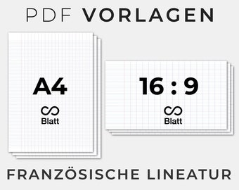 Französische Lineatur | grands carreaux / réglure Seyès | PDF Vorlagen DIN A4 + Breitbild | GoodNotes