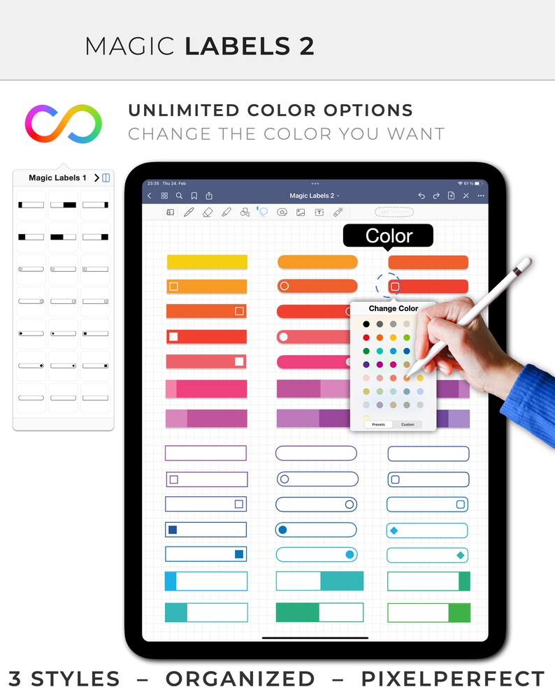 Goodnotes Digital Stickers: MAGIC LABELS 2 | Color Editable Elements - Etsy