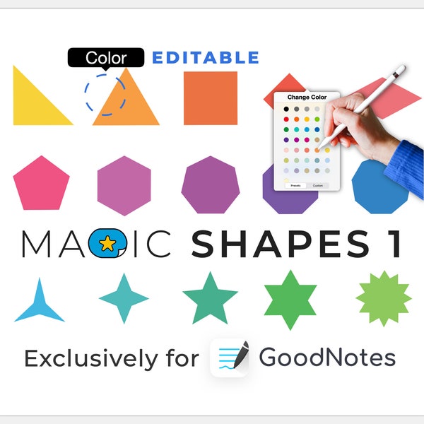 autocollants numériques GoodNotes : FORMES MAGIQUES 1 | éléments modifiables en couleur