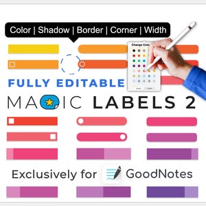 GoodNotes digital stickers: MAGIC LABELS 2 | color editable elements