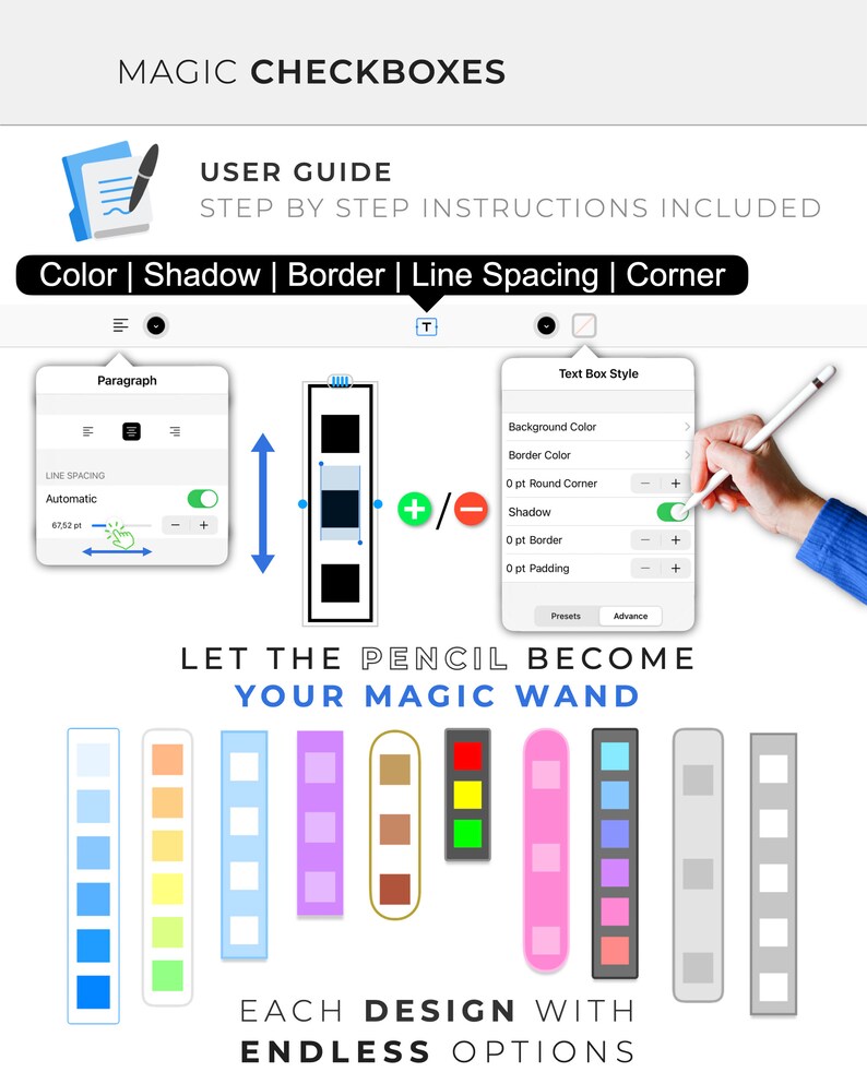 Goodnotes Digital Stickers: MAGIC CHECKBOXES | Color Editable Elements ...