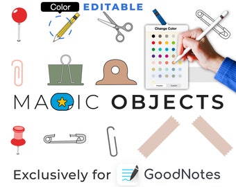 digital stickers GoodNotes: MAGIC OBJECTS | color editable elements