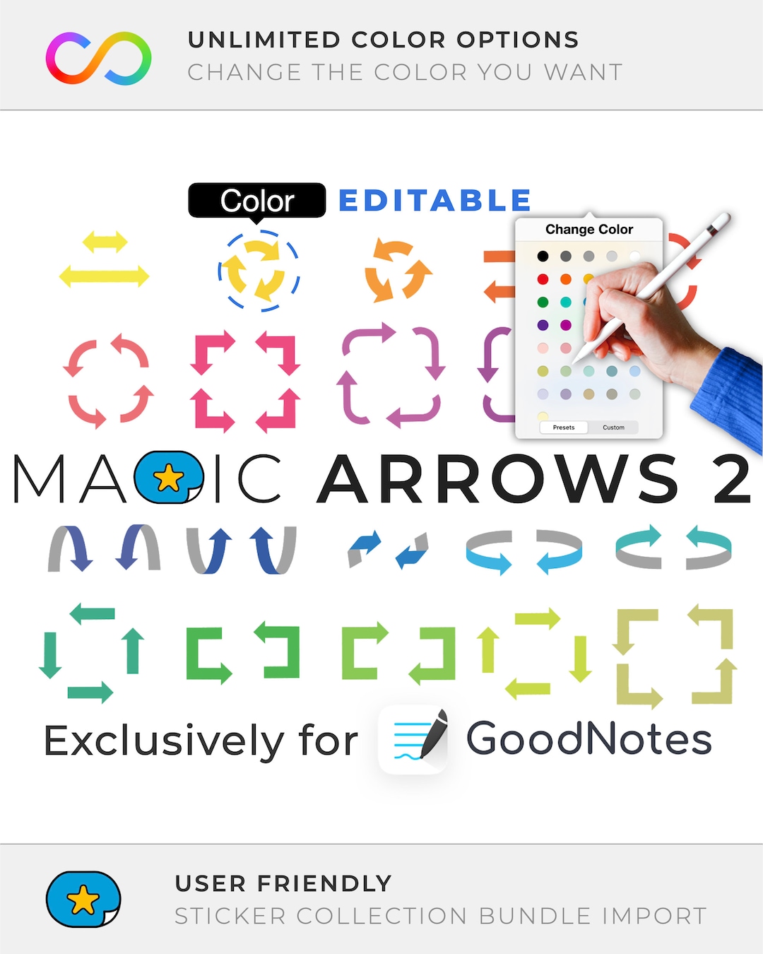 Goodnotes Digital Stickers MAGIC ARROWS 2 Color Editable Elements Etsy