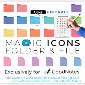 デジタル ステッカー GoodNotes: Mac フォルダー & ファイル アイコン |色編集可能な要素