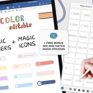 GoodNotes digital stickers: Entire MAGIC ICONS Bundle color editable elements image 6
