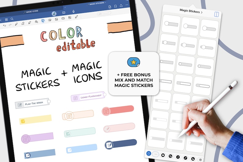 GoodNotes digital stickers: Entire MAGIC ICONS Bundle color editable elements image 6