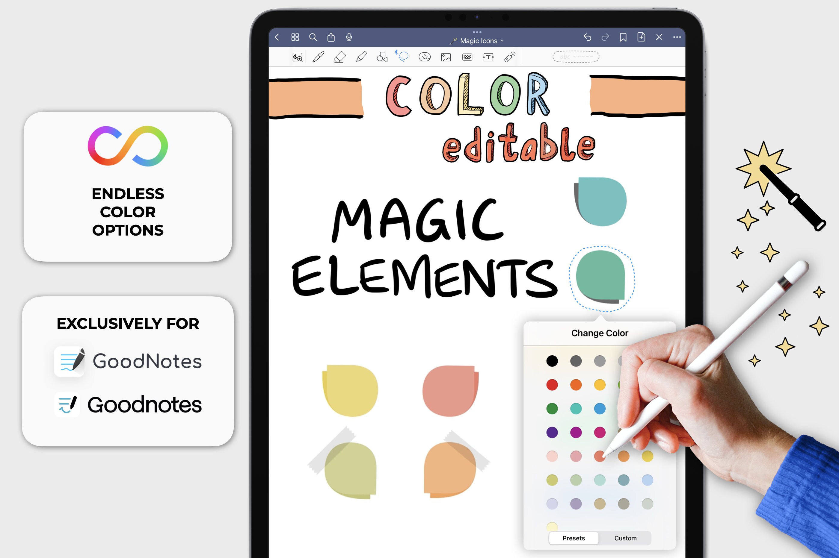 Goodnotes Digital Stickers: MAGIC OBJECTS | Color Editable Elements - Etsy