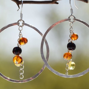 Baltic Amber, Sterling Silver Hoops, Amber Hoop Earrings, Silver Amber Hoops, Handcrafted Amber Hoops, Sister Earring Gift, Amber Hoops