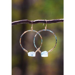 Aquamarine with 14K Gold Filled Handcrafted Hoops, Aquamarine Hoops, 14K Gold Hoops, March Birthstone, Birthstone Gift, Aquamarine Hoops