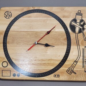 Turntable Clock Wall Art, Wood,  Engraved